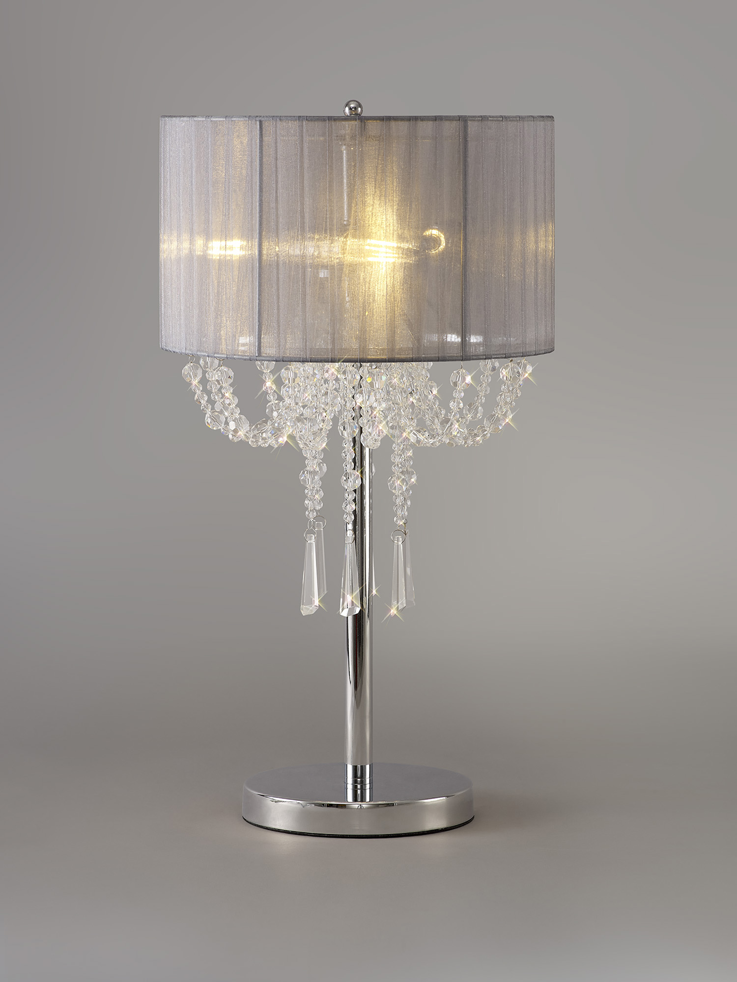 Freida Polished Chrome-Grey Crystal Table Lamps Diyas Shaded Table Lamps Freida Polished Chrome-Grey Crystal Table Lamps Diyas Shaded Table Lamps
